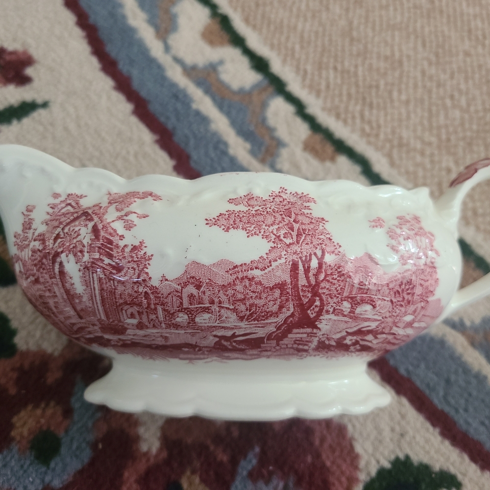 Vintage Red and White Gravy Boat